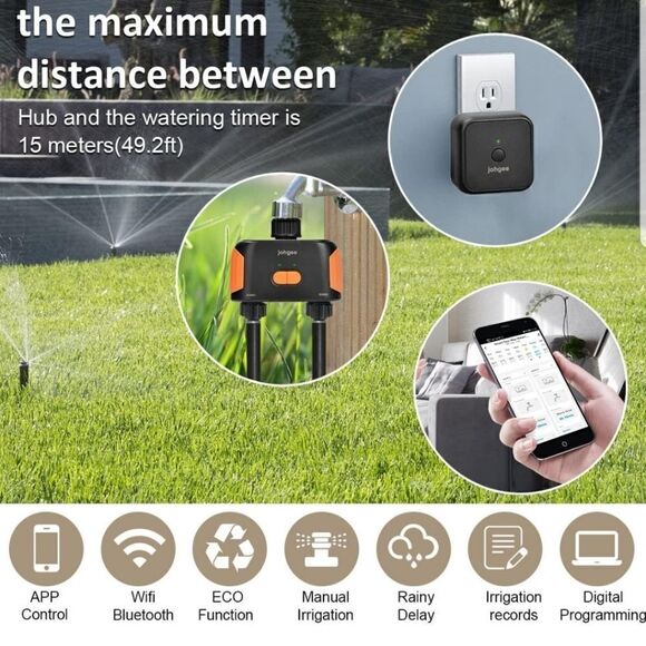 Smart WiFi Water Timer 2-Zone, Sprinkler Timer with Wi-Fi Hub, 2 Outlets Bluetoo - Picture 3 of 16